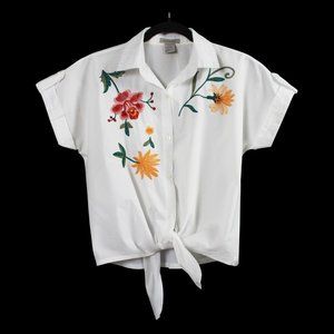 Passport Embroidered Tie-up Crop Blouse